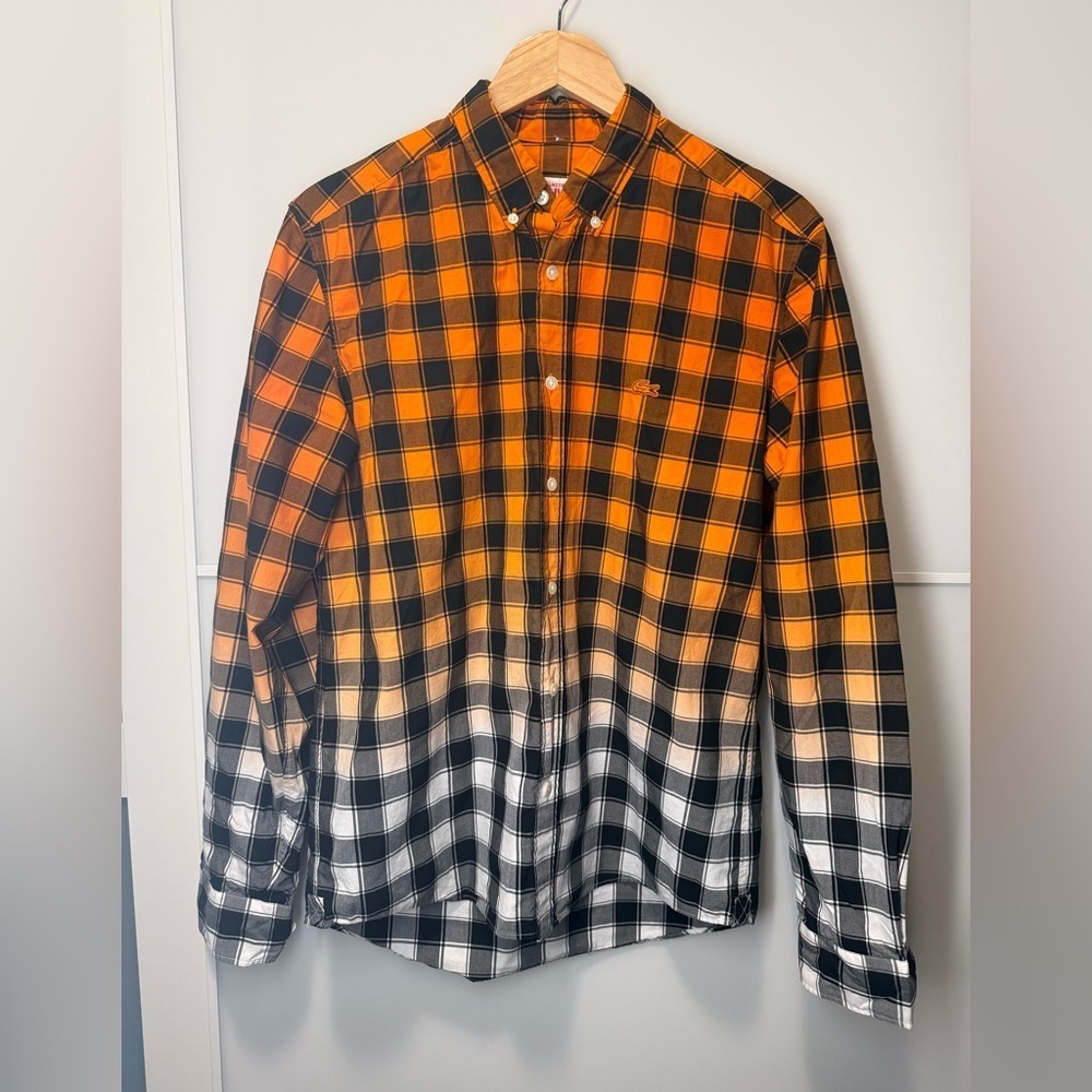 Lacoste Orange and White Gradient Cotton Checkered Shirt